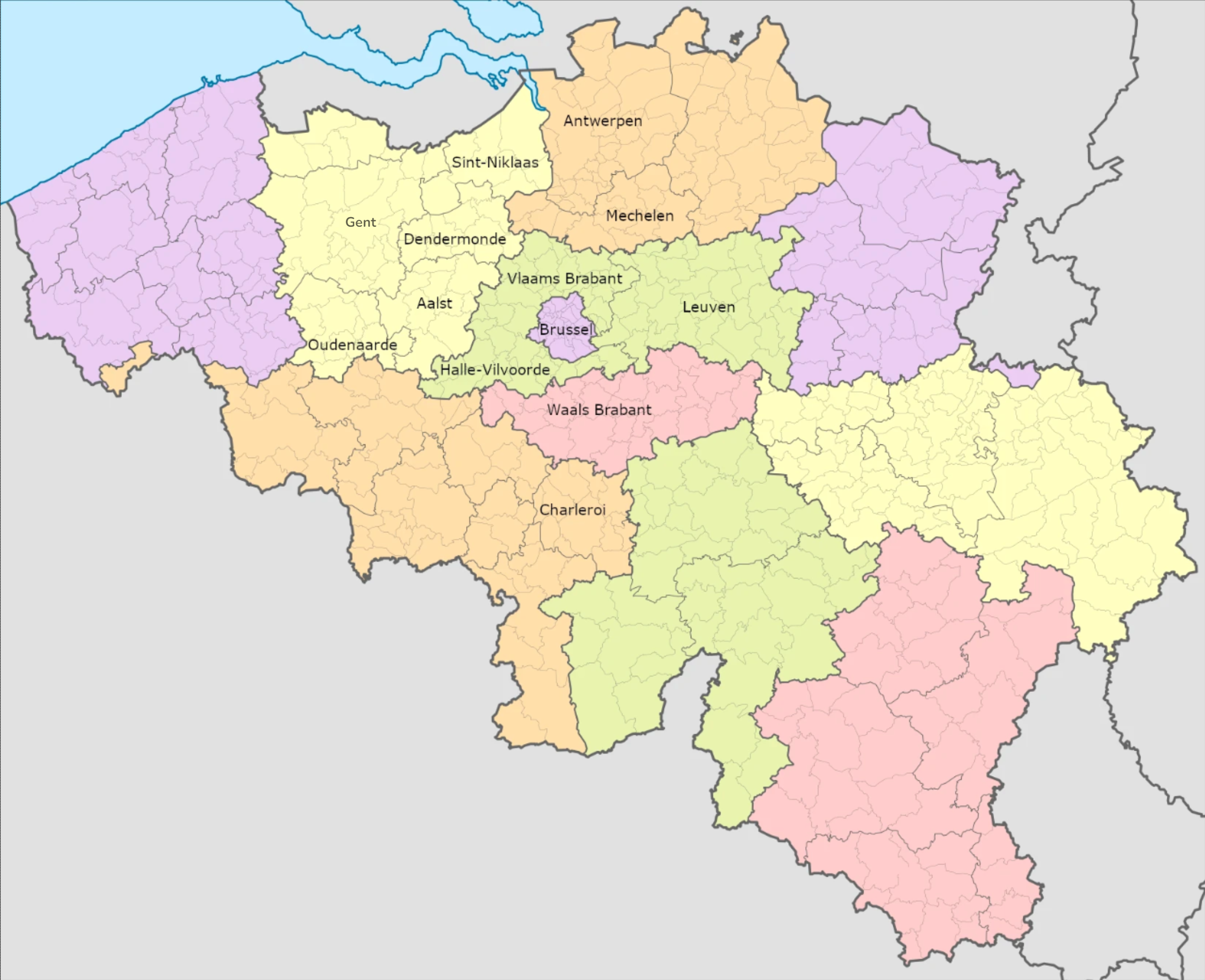 Map of Belgium with service region